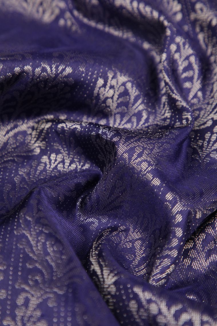 Berry Blue Soft Silk Saree with Silver Zari Floral Patterns view 4