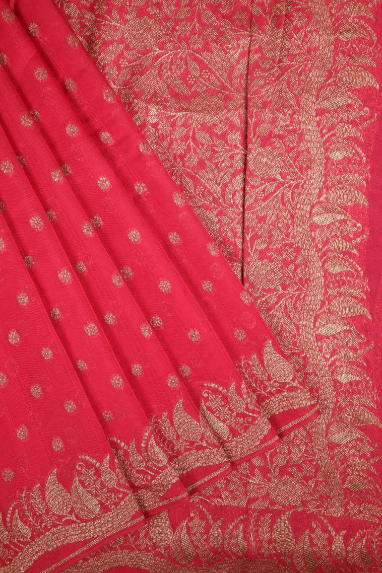 Punch Pink Banaras Sarees with Copper Zari Buttis (small Dots Or Motifs) view 1