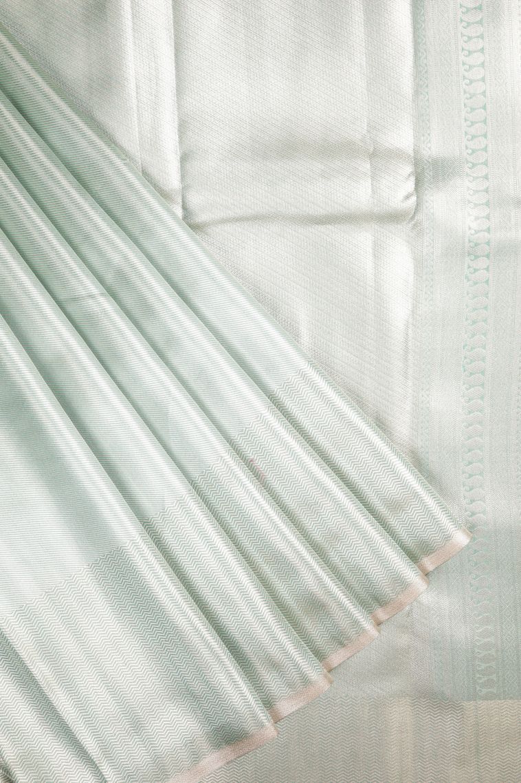 Arctic Blue Tissue Silk Sarees with Silver Zari Stripes view 1