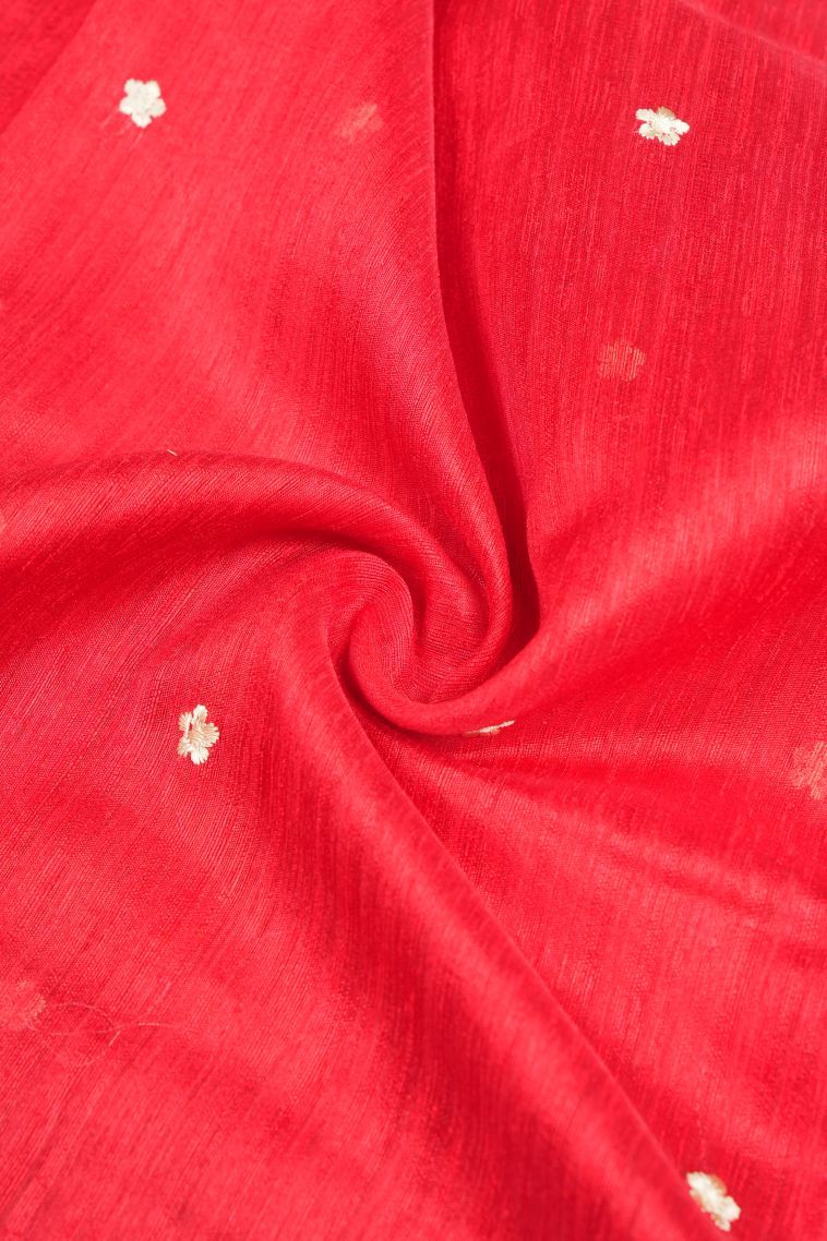 Rose  Red Tussar Saree with Without Zari Zari Buttis (small Dots Or Motifs) view 4