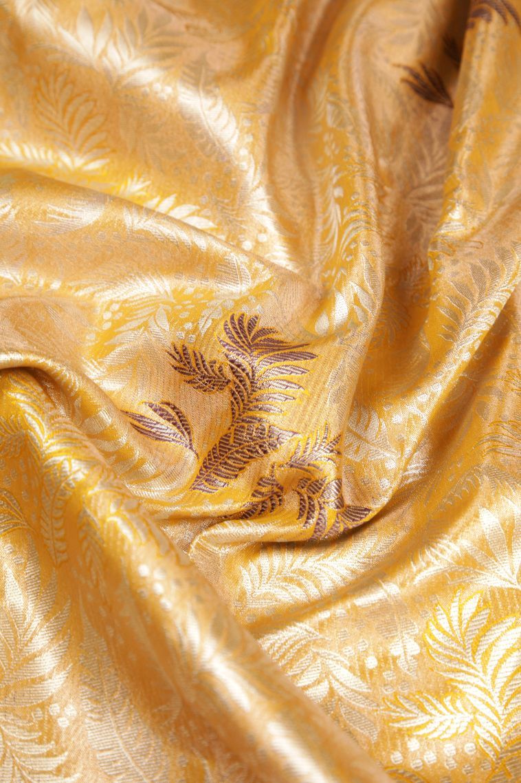 Gold Tissue Silk Sarees with Silver Zari Floral Patterns view 4