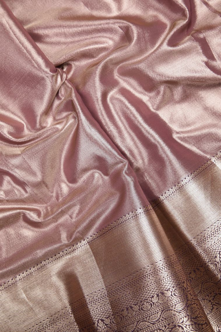 Gold Tissue Silk Sarees with Silver Zari Floral Patterns view 3