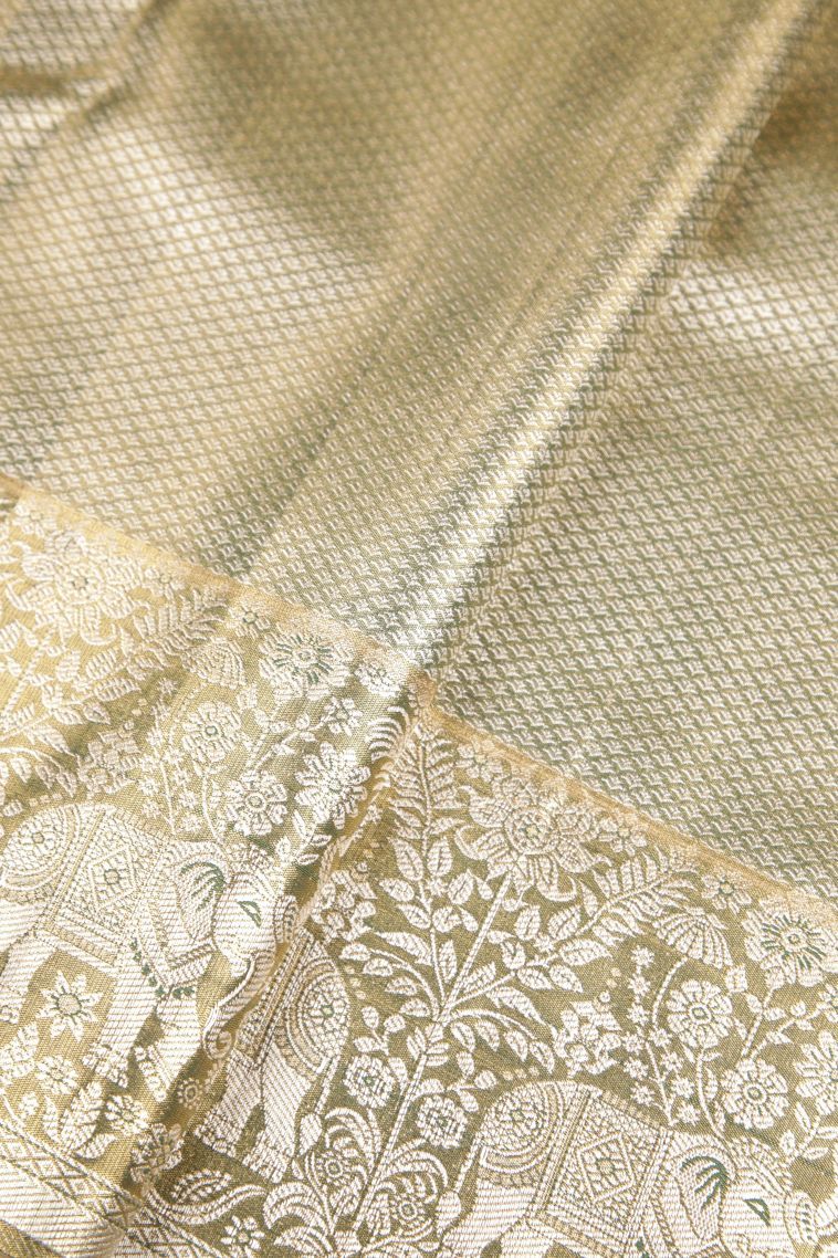 Cream White Tissue Silk Sarees with Silver Zari Floral Patterns view 3