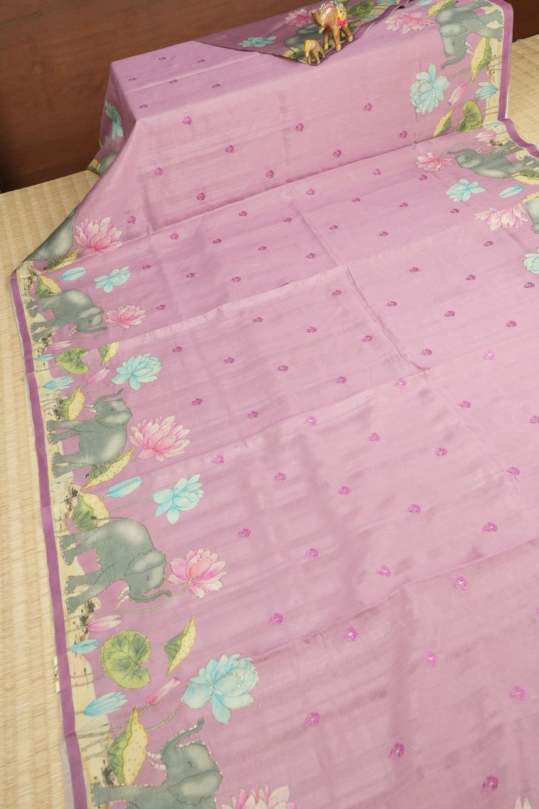 Ballet Pink Tussar Saree with Without Zari Zari Buttis (small Dots Or Motifs) view 2