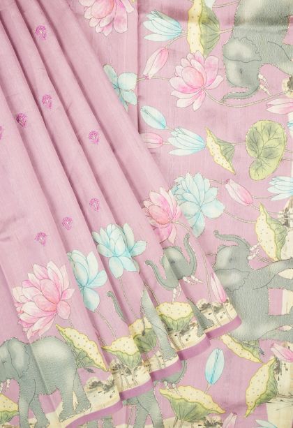 Ballet Pink Tussar Saree with Without Zari Zari Buttis (small Dots Or Motifs)