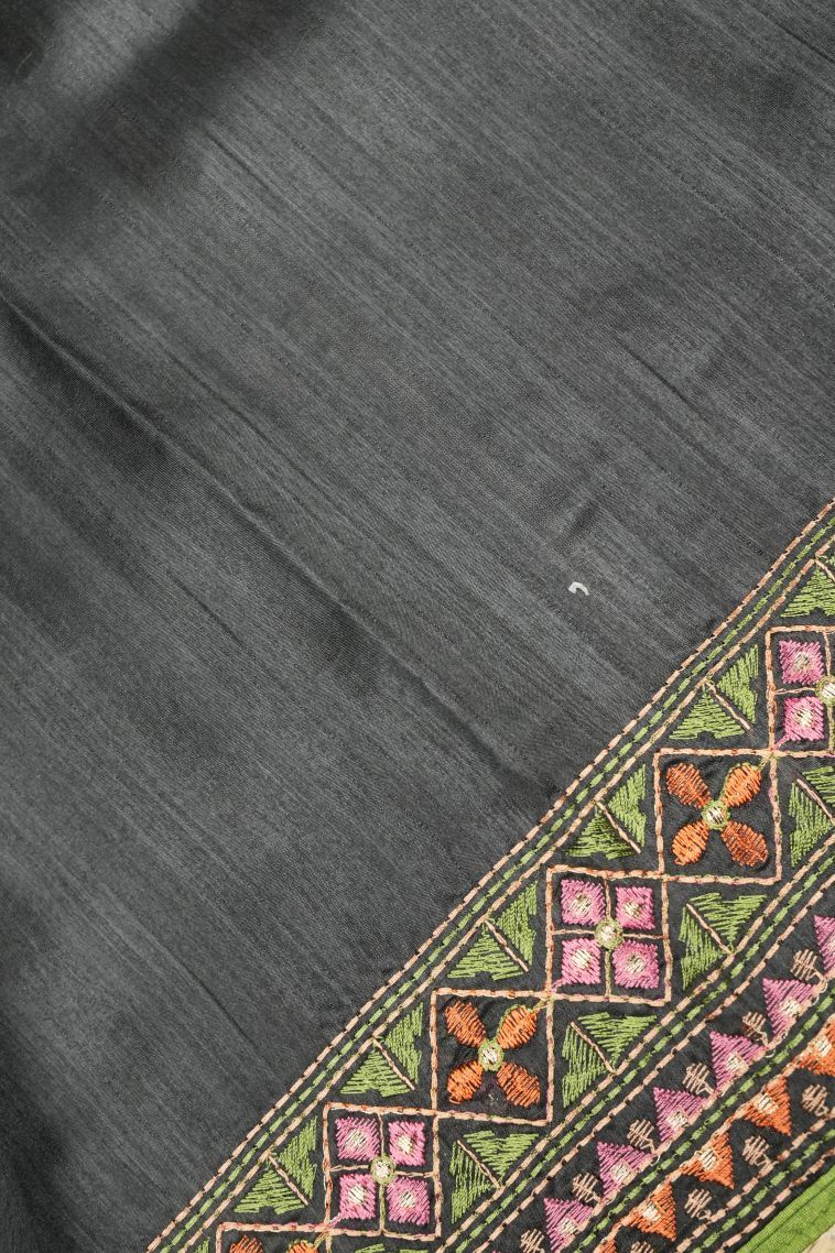 Charleston Black Tussar Saree with Without Zari Zari Buttis (small Dots Or Motifs) view 3