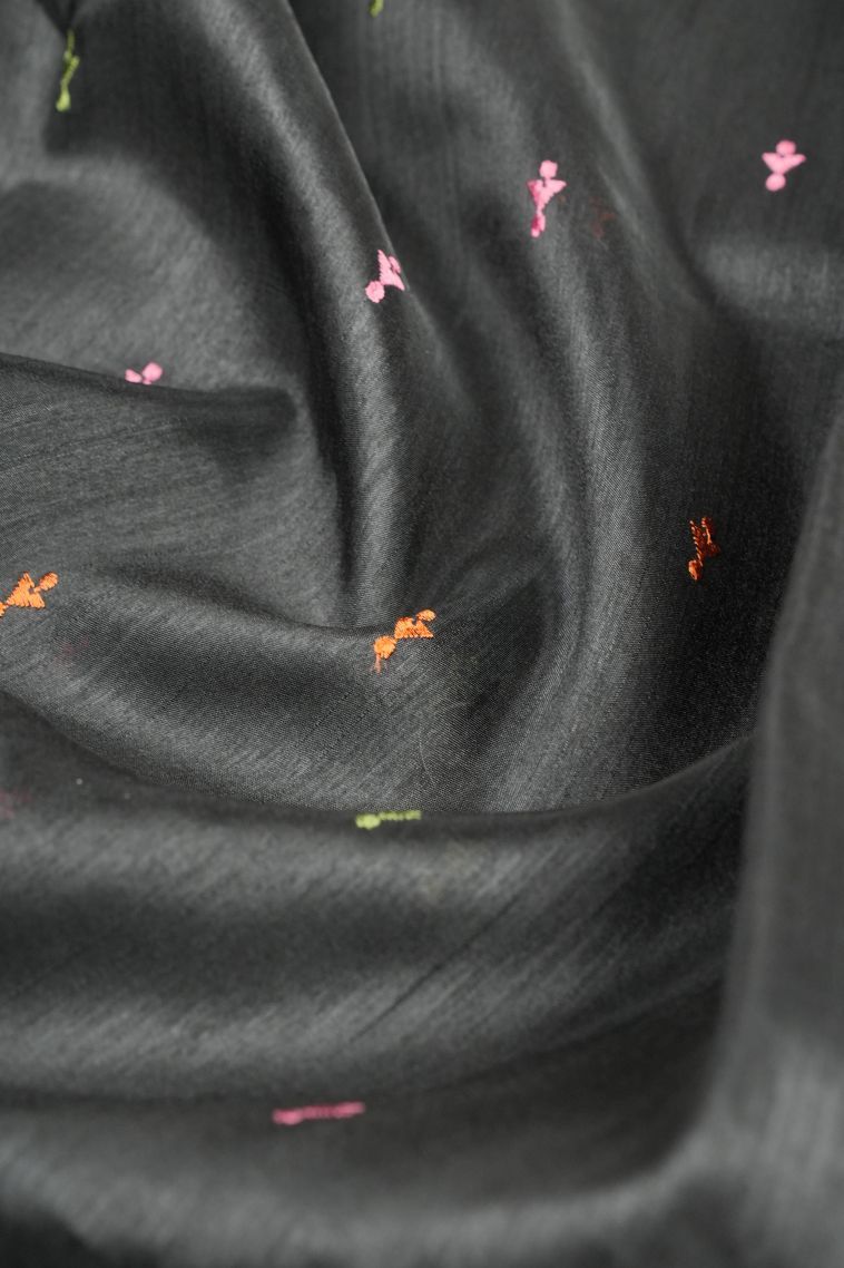 Charleston Black Tussar Saree with Without Zari Zari Buttis (small Dots Or Motifs) view 4