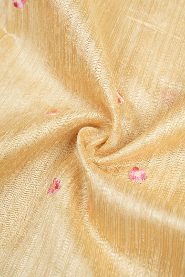 Cream White Tussar Saree with Without Zari Zari Buttis (small Dots Or Motifs) view 4