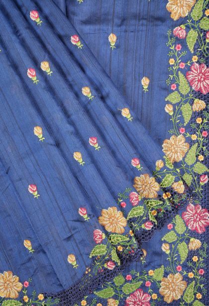 Azure Blue Tussar Saree with Without Zari Zari Buttis (small Dots Or Motifs)