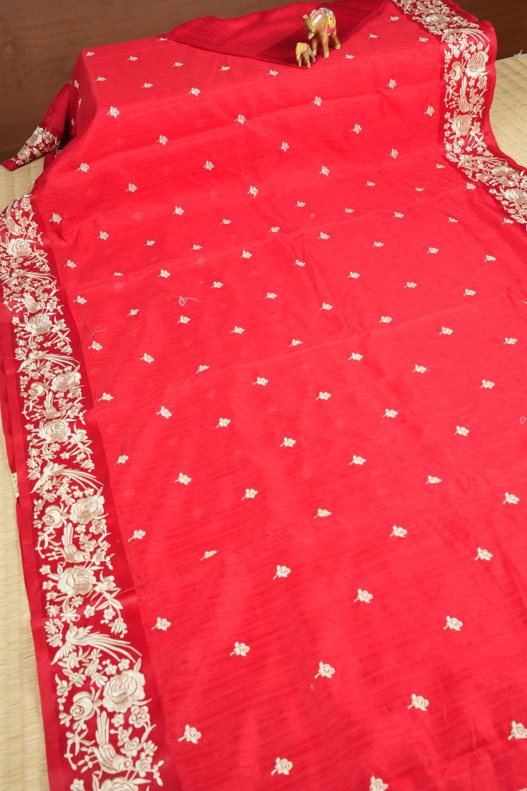 Strawberry Pink Tussar Saree with Without Zari Zari Buttis (small Dots Or Motifs) view 2