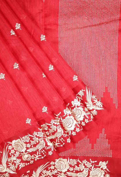 Strawberry Pink Tussar Saree with Without Zari Zari Buttis (small Dots Or Motifs)