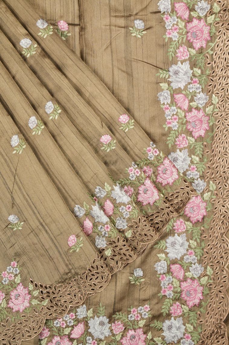 Tortilla Brown Tussar Saree with Without Zari Zari Buttis (small Dots Or Motifs) view 1