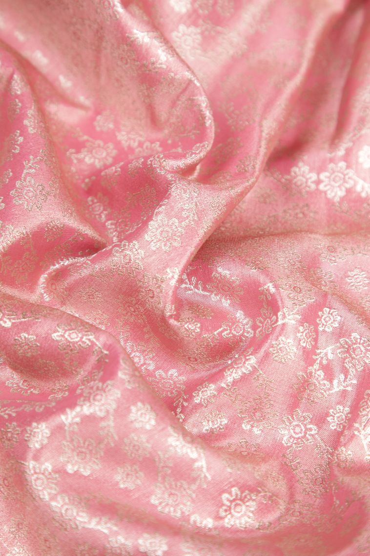 Rose Pink Tissue Silk Sarees with Silver Zari Floral Patterns view 4