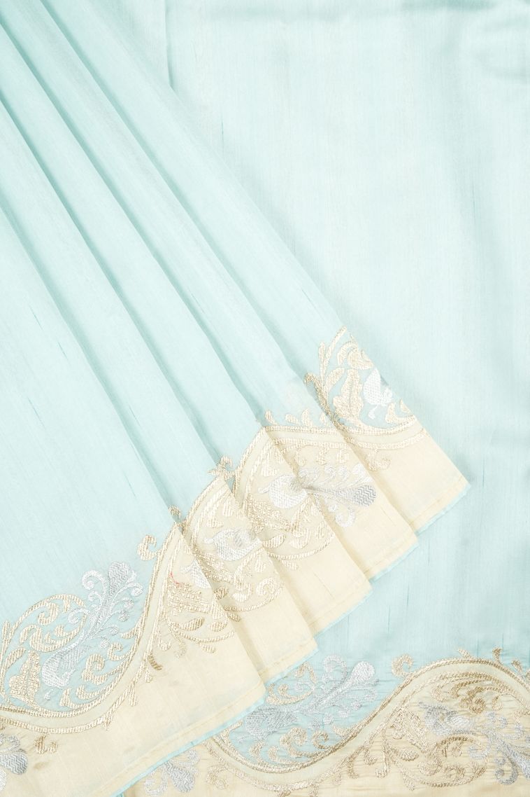 Arctic Blue Tussar Saree with Without Zari Zari Plain view 1