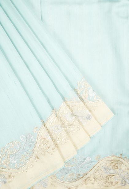 Arctic Blue Tussar Saree with Without Zari Zari Plain