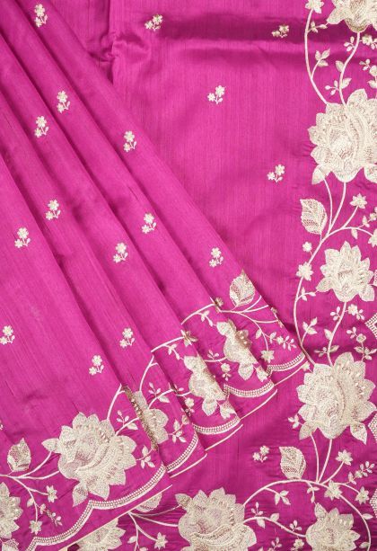 Magenta Purple Tussar Saree with Without Zari Zari Buttis (small Dots Or Motifs)