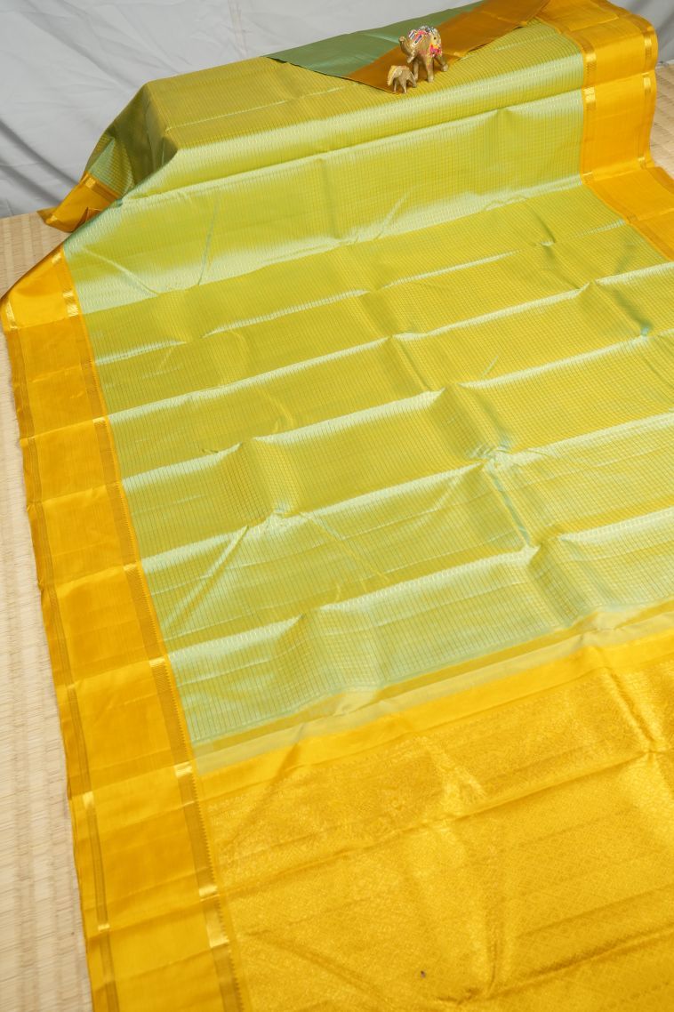 Mint Green Kanchipuram Silk Sarees with Gold Zari Checks view 2