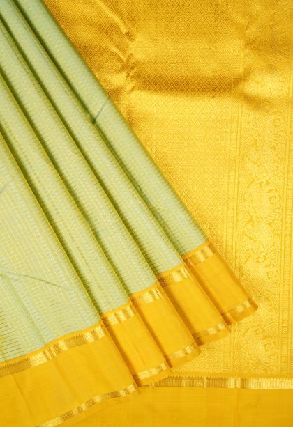 Mint Green Kanchipuram Silk Sarees with Gold Zari Checks