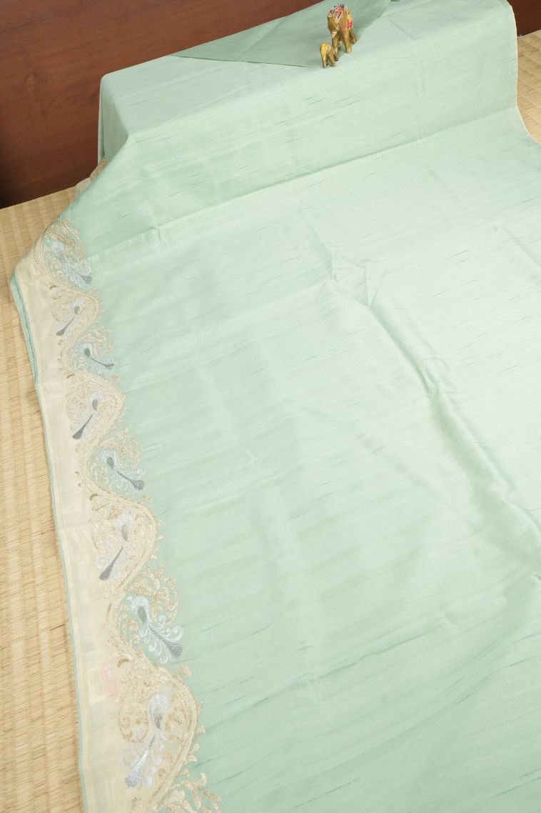 Arctic Blue Tussar Saree with Without Zari Zari Plain view 2