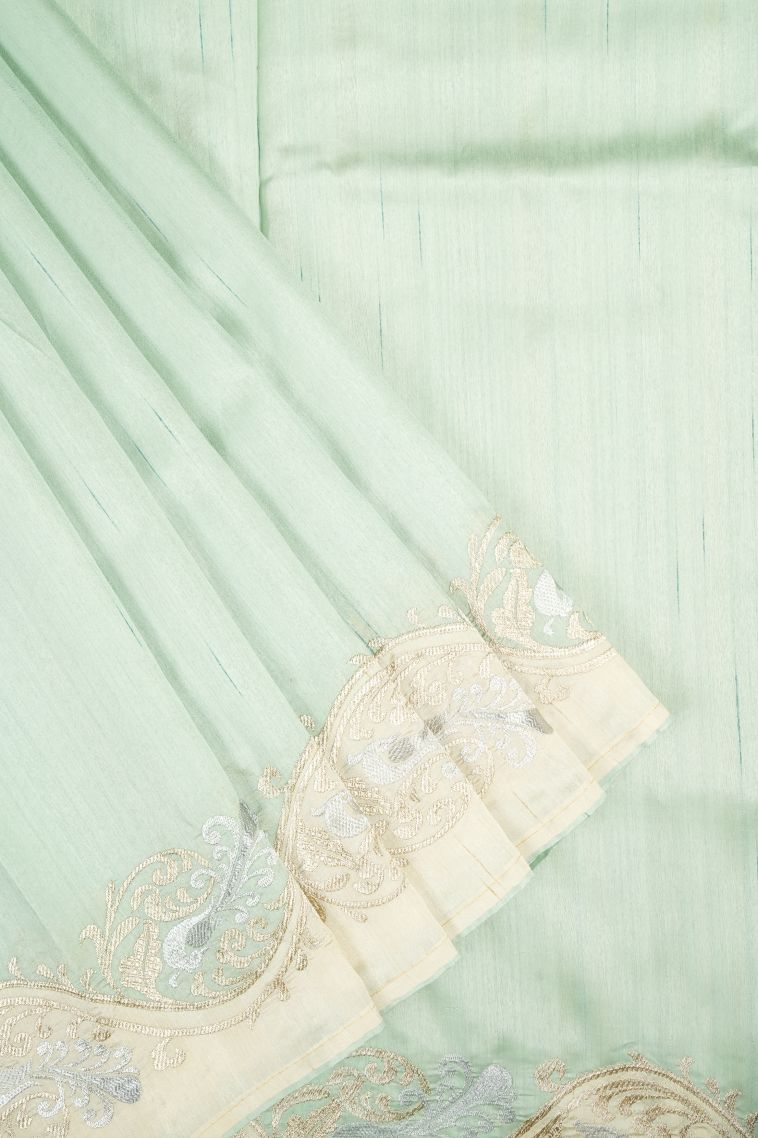 Arctic Blue Tussar Saree with Without Zari Zari Plain view 1