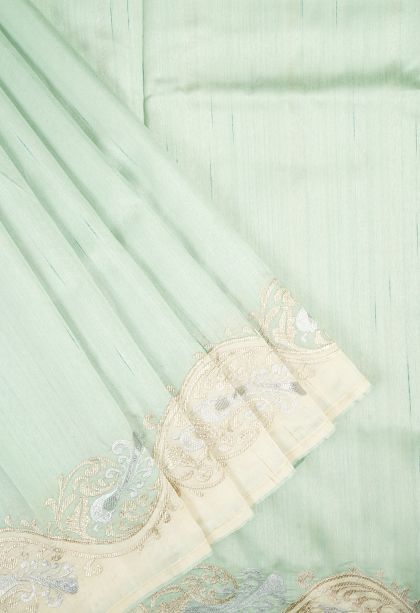 Arctic Blue Tussar Saree with Without Zari Zari Plain