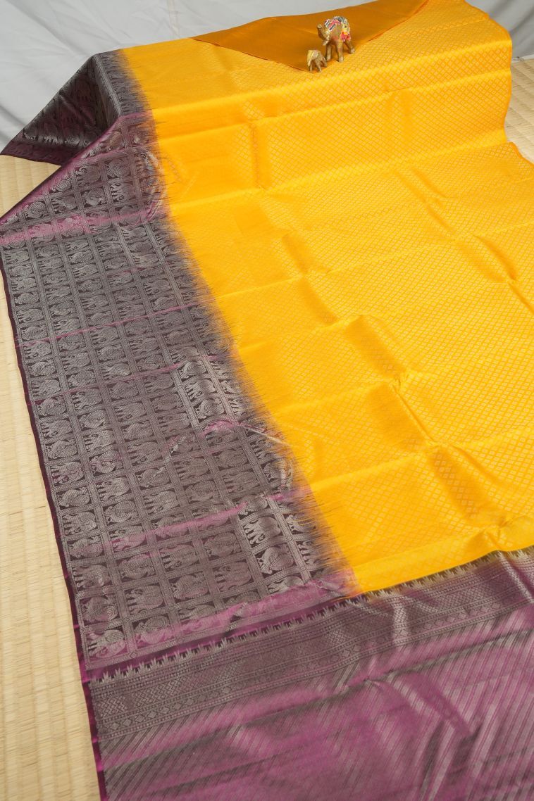 Latte Yellow Soft Silk Saree with Gold Zari Buttis (small Dots Or Motifs) view 2