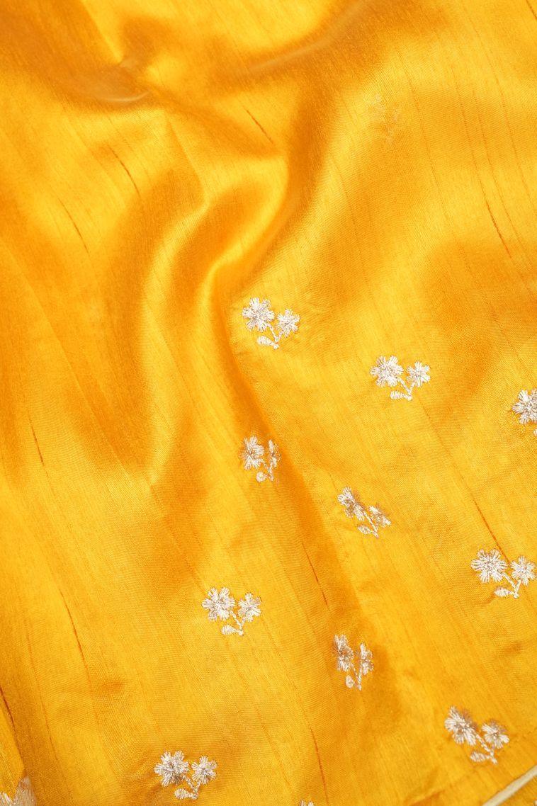 Lemon Yellow Tussar Saree with Without Zari Zari Buttis (small Dots Or Motifs) view 3