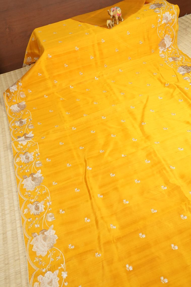 Lemon Yellow Tussar Saree with Without Zari Zari Buttis (small Dots Or Motifs) view 2
