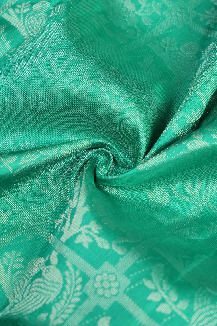 Cerulean Blue Soft Silk Saree with Silver Zari Floral Patterns view 4