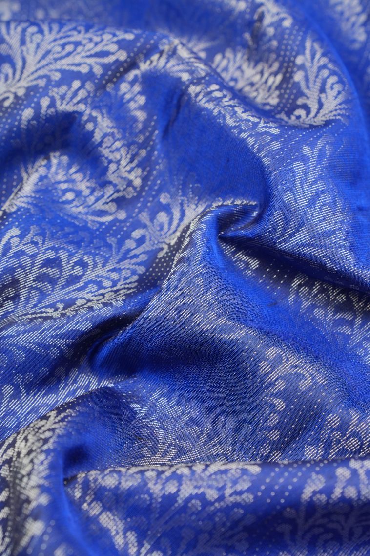 Admiral Blue Soft Silk Saree with Silver Zari Floral Patterns view 4