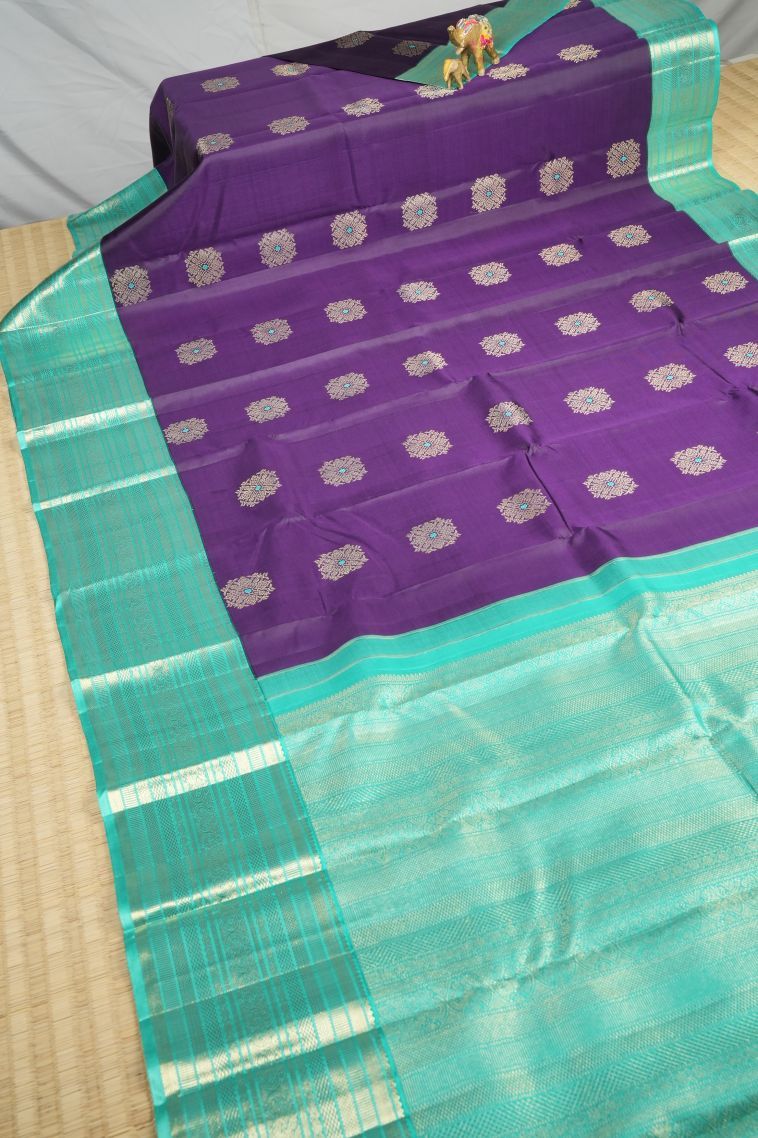 Viola Purple Kanchipuram Silk Sarees with Gold Zari Buttis (small Dots Or Motifs) view 2