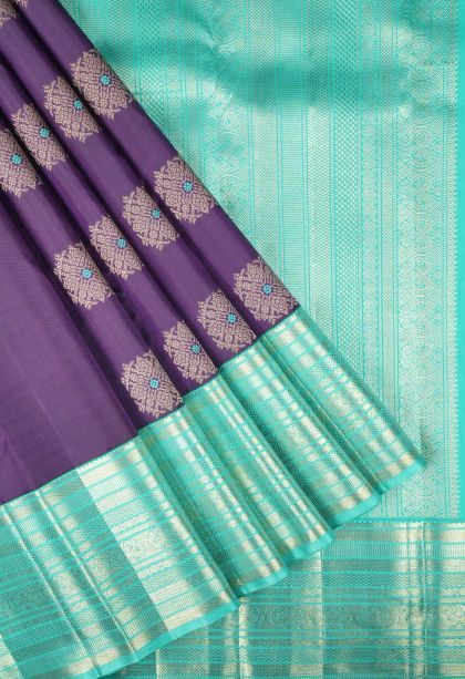 Viola Purple Kanchipuram Silk Sarees with Gold Zari Buttis (small Dots Or Motifs)
