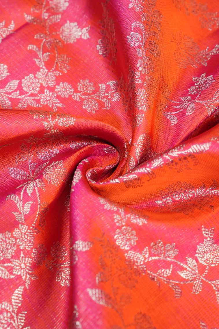 Peach Pink Kanchipuram Silk Sarees with Gold Zari Floral Patterns view 4