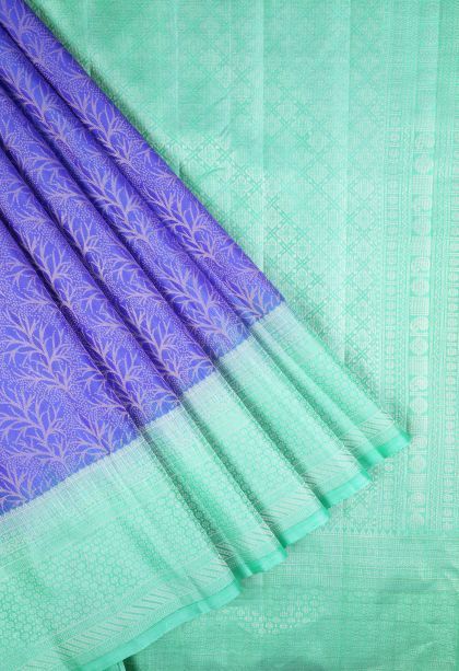 Cobalt Blue Soft Silk Saree with Silver Zari Floral Patterns