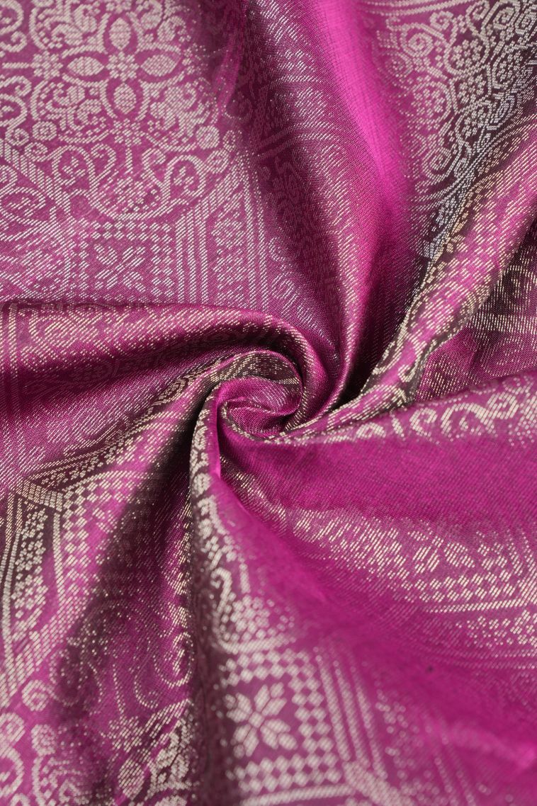 Magenta Purple Soft Silk Saree with Silver Zari Floral Patterns view 4