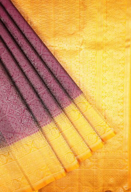 Magenta Purple Soft Silk Saree with Silver Zari Floral Patterns