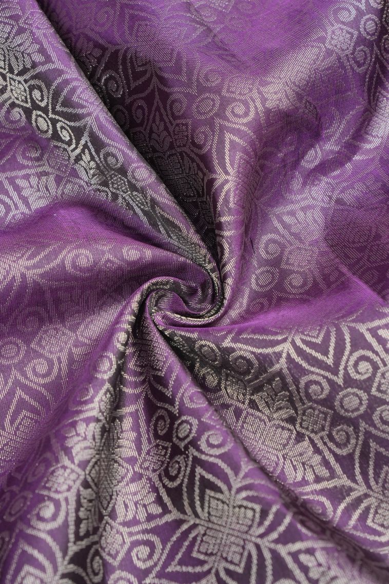 Bosenberry Purple Soft Silk Saree with Silver Zari Floral Patterns view 4