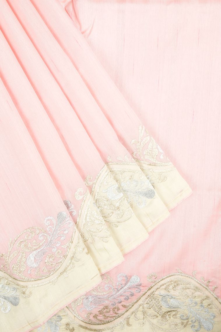 Blush Pink Tussar Saree with Without Zari Zari Plain view 1