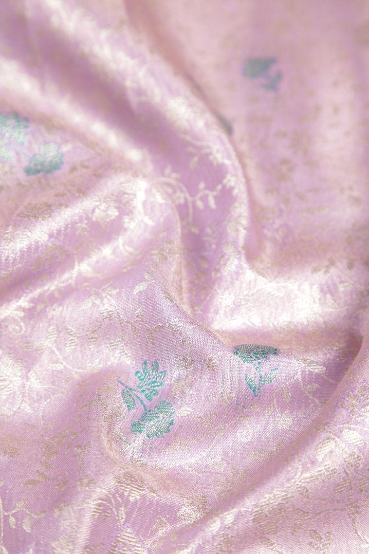 Lavender Purple Tissue Silk Sarees with Silver Zari Floral Patterns view 4