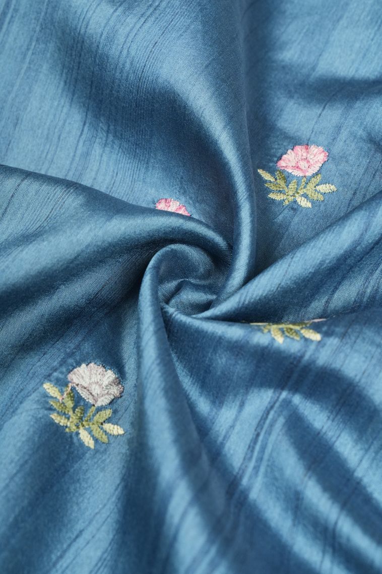 Cerulean Blue Tussar Saree with Without Zari Zari Buttis (small Dots Or Motifs) view 4