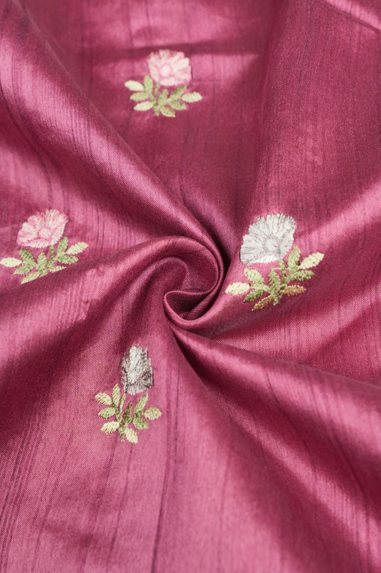Rouge Pink Tussar Saree with Without Zari Zari Buttis (small Dots Or Motifs) view 4