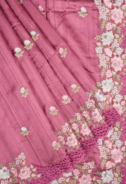 Rouge Pink Tussar Saree with Without Zari Zari Buttis (small Dots Or Motifs)