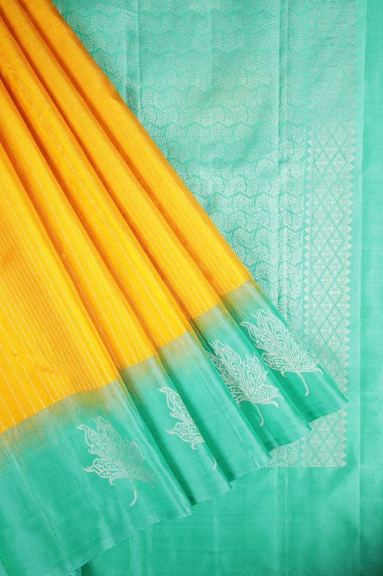 Lemon Yellow Soft Silk Saree with Silver Zari Floral Patterns view 1