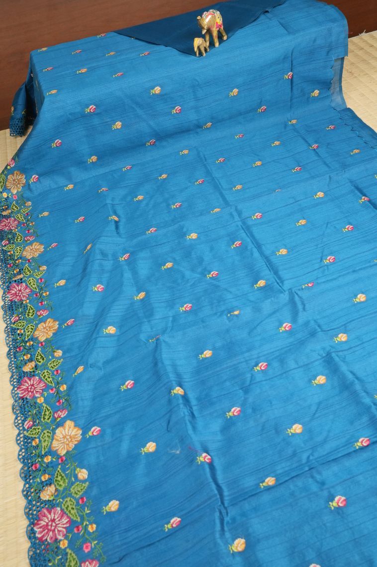 Daffane Blue Tussar Saree with Without Zari Zari Buttis (small Dots Or Motifs) view 2