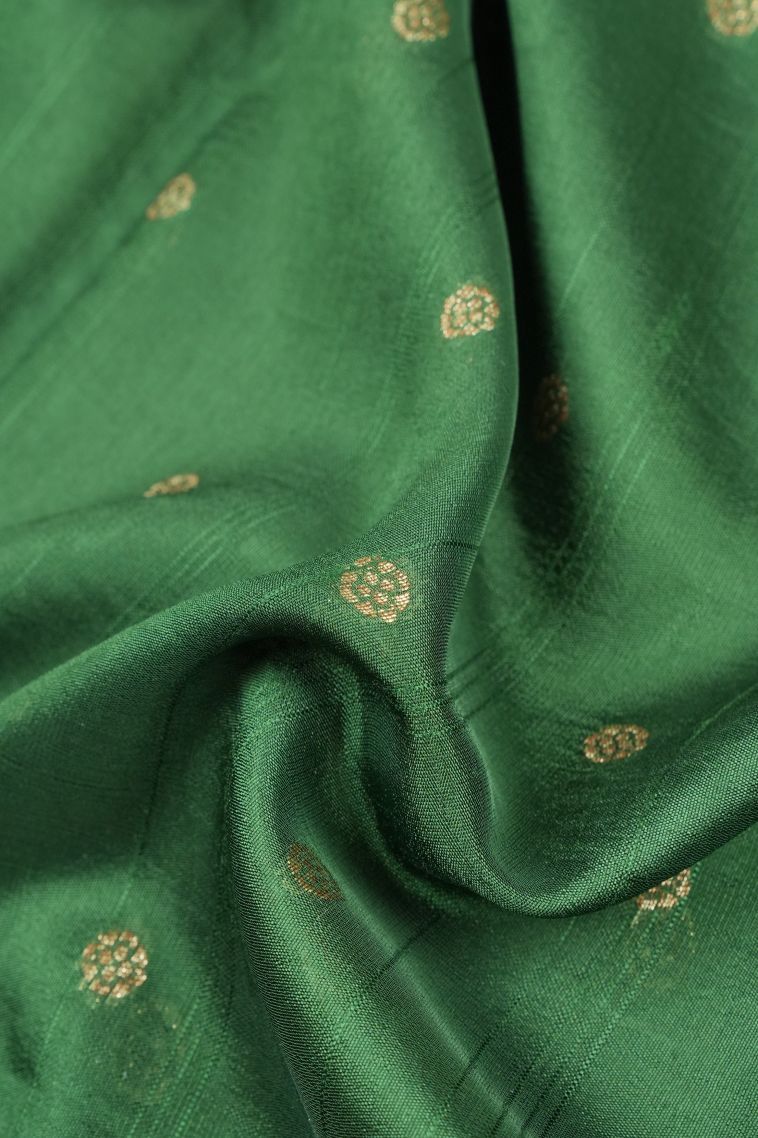 Basil Green Banaras Sarees with Copper Zari Buttis (small Dots Or Motifs) view 4