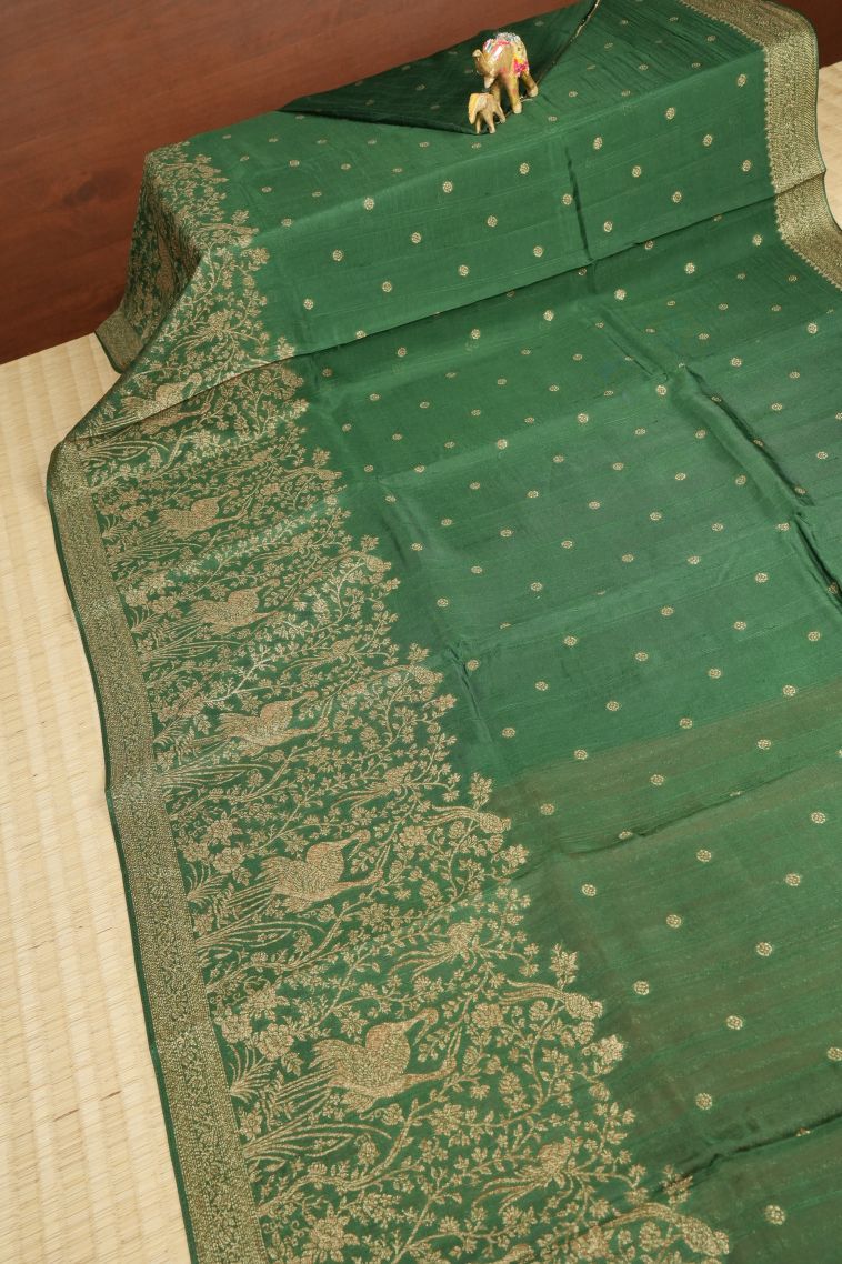Basil Green Banaras Sarees with Copper Zari Buttis (small Dots Or Motifs) view 2