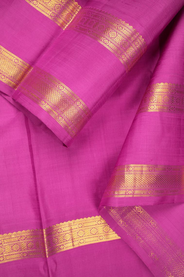 Cream White Kanchipuram Silk Sarees with Gold Zari Stripes view 3