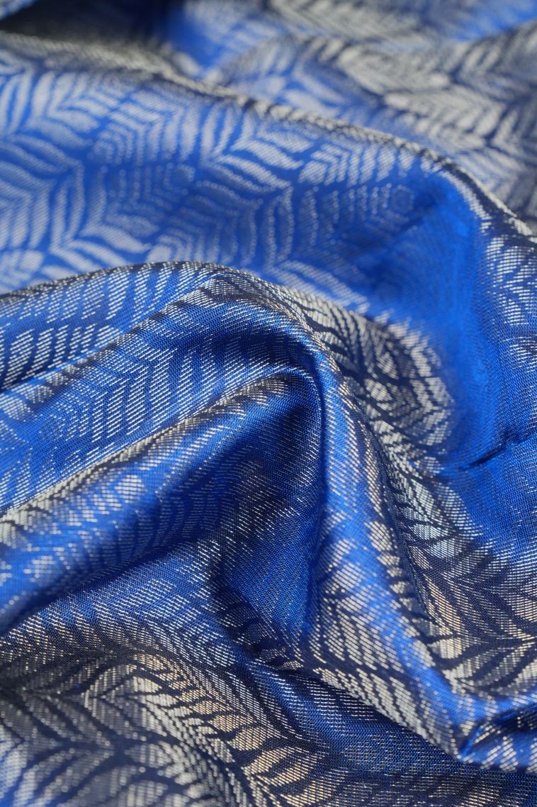 Azure Blue Soft Silk Saree with Silver Zari Floral Patterns view 4