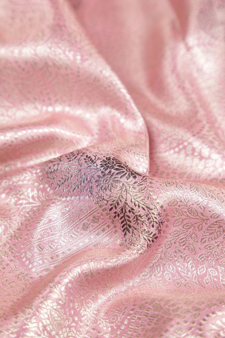 Ballet Pink Tissue Silk Sarees with Silver Zari Floral Patterns view 4