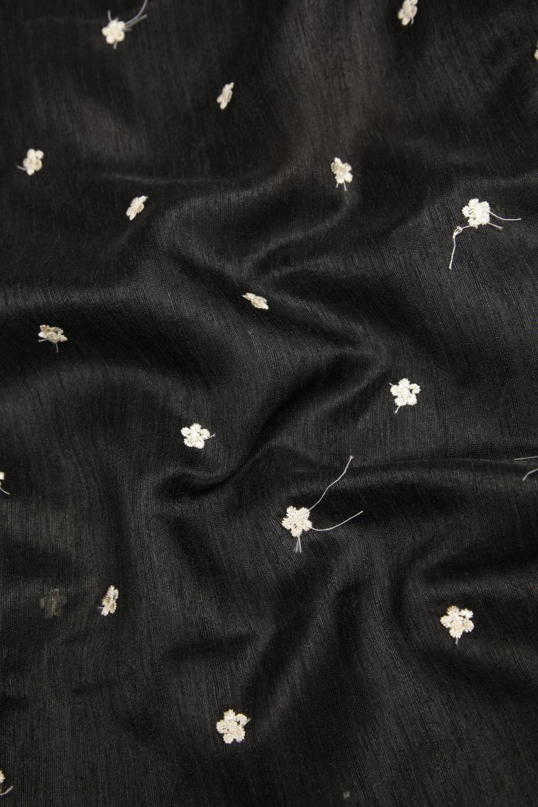 Asphalt Black Tussar Saree with Without Zari Zari Buttis (small Dots Or Motifs) view 3